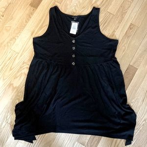 NWT Torrid Black Women’s Tank. Button-detail and Side Slits. Sz. 2